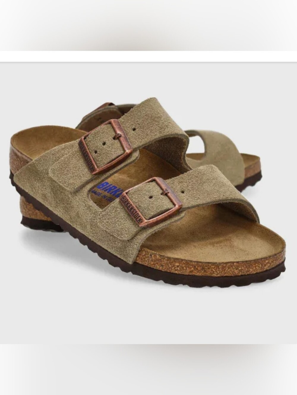 Birkenstock Arizona Suede Two-Strap Sandals in Taupe